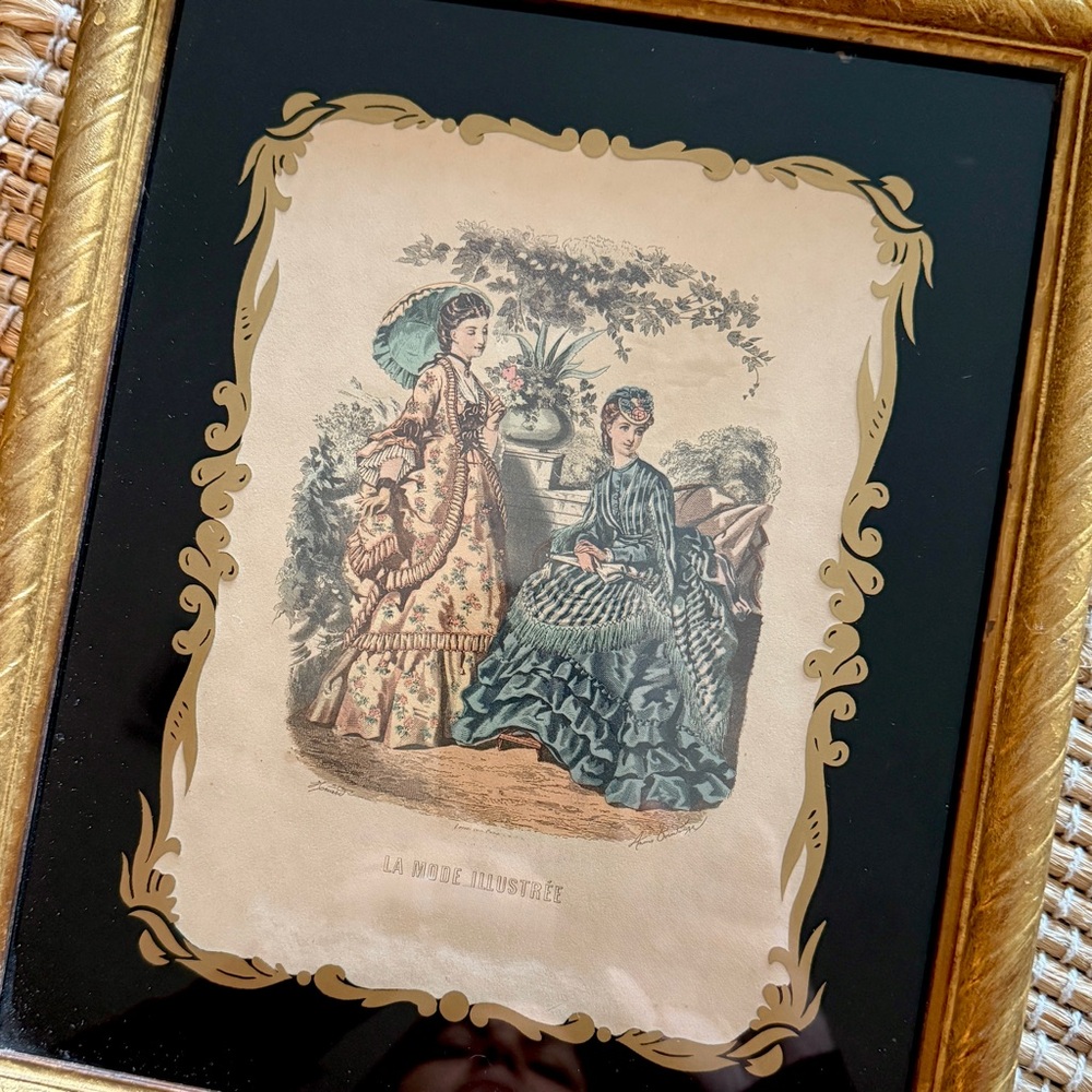 Vintage La Mode Illustree Gilded Framed French Fashion Plates Chateuacore